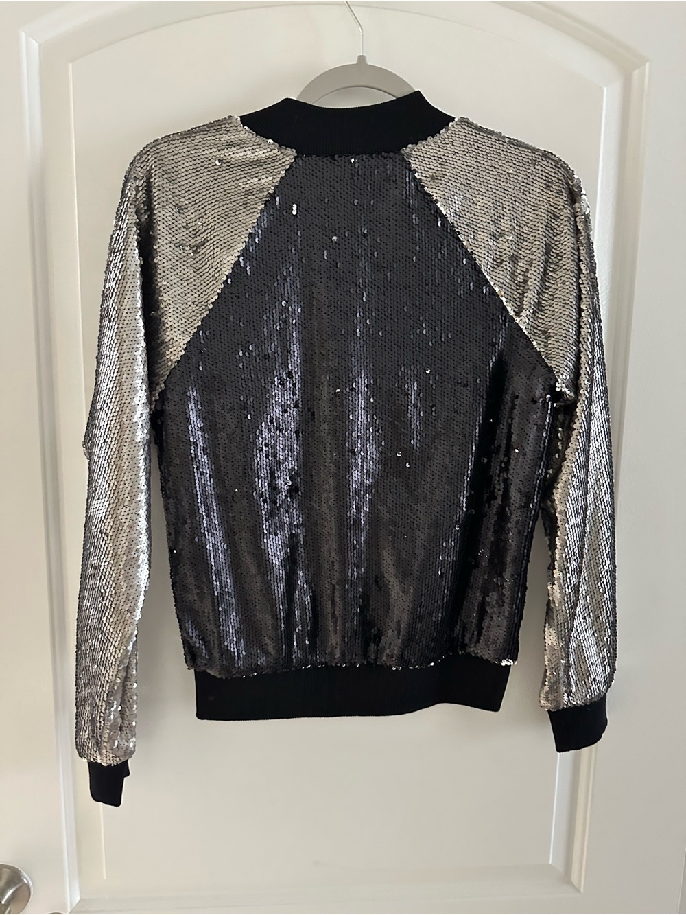 superdown Black and Silver Sequin Bomber Jacket - Picture 3 of 3